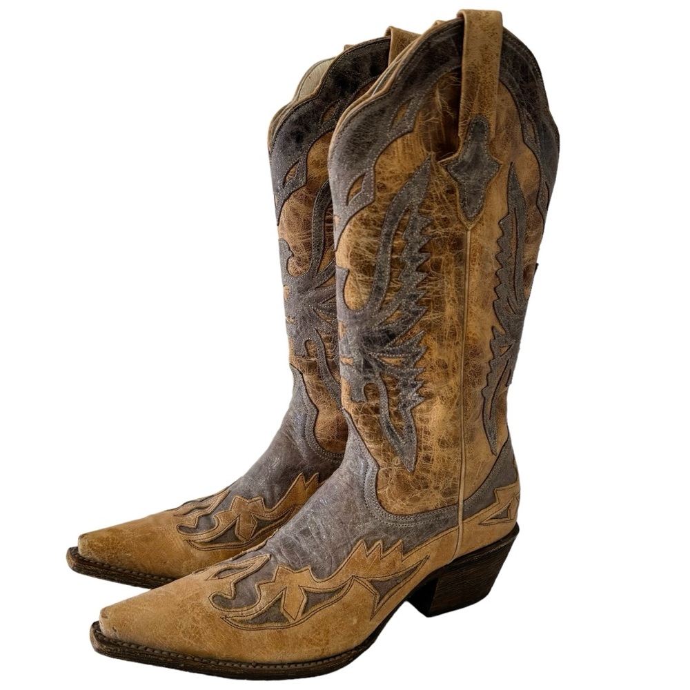 Steve Madden Lorredo Women’s Tan Gray Leather Western Boho Cowgirl Boots